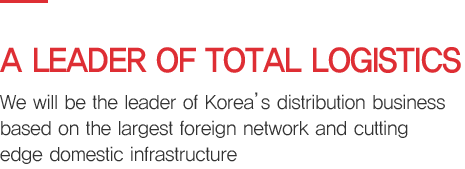 A LEADER OF TOTAL LOGISTICS - We will be the leader of Korea’s distribution business based on the largest foreign network and cutting edge domestic infrastructure.